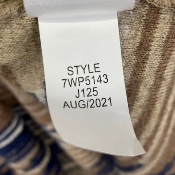 Lucky Brand Southwest Aztec Fringe Cardigan Sweater Sz L Brown Blue Open Front - Picture 8 of 9